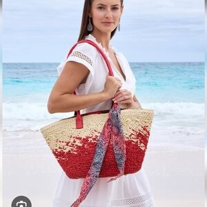 Patricia Nash Calypso Woven Straw Tote w/ GreekOmbre Scarf